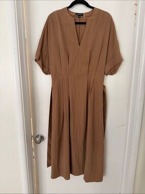 Mango Caramel V-Neck Midi Dress